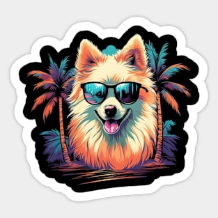 Retro Wave American Eskimo Dog Shirt Sticker